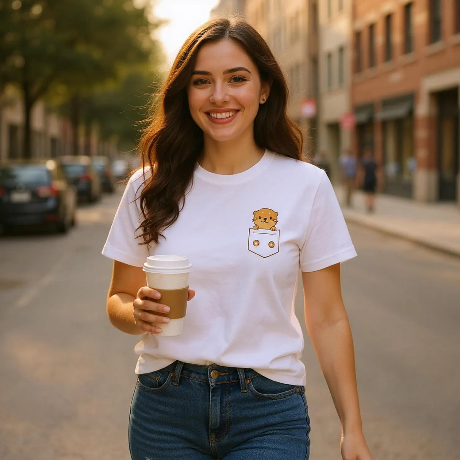 Cute Otter in Pocket Casual Shirt